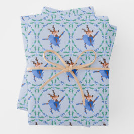 Blue Kerst Dancer het Rendier Ballerina Inpakpapier Vel