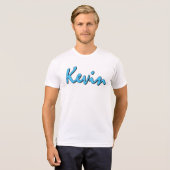 Blue Kevin Logo op White T Shirt (Voorkant volledig)