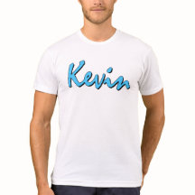 Blue Kevin Logo op White T Shirt