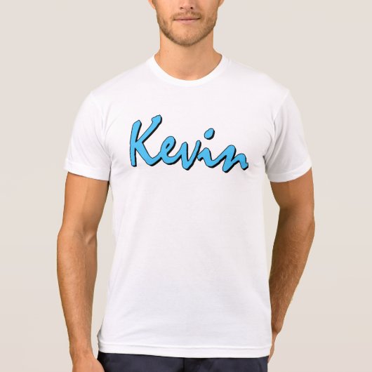 Blue Kevin Logo op White T Shirt (Voorkant)