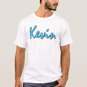 Blue Kevin Logo op White T Shirt (Voorkant)
