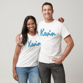 Blue Kevin Logo op White T Shirt