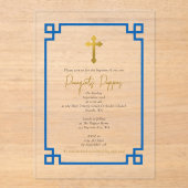 Blue Key Grieks orthodox Christening Boy Baptisme Acryl Uitnodigingen (Voorkant)