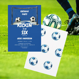Blue Kickin it Voetbal Verjaardagsfeest Kaart