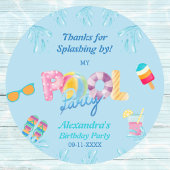 Blue Kids Verjaardag Pool Party Favoriet Dank u Ronde Sticker