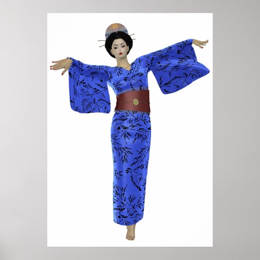 Blue Kimono Geisha Poster (Voorkant)