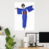 Blue Kimono Geisha Poster (Thuiskantoor)