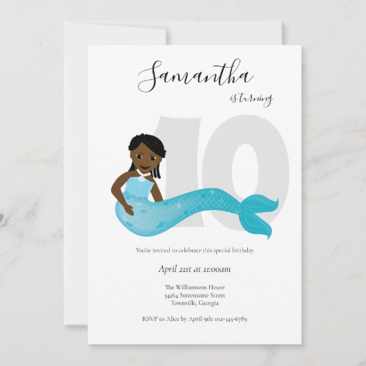 Blue Kinder Mermaid Birthday Uitnodiging (Voorkant)