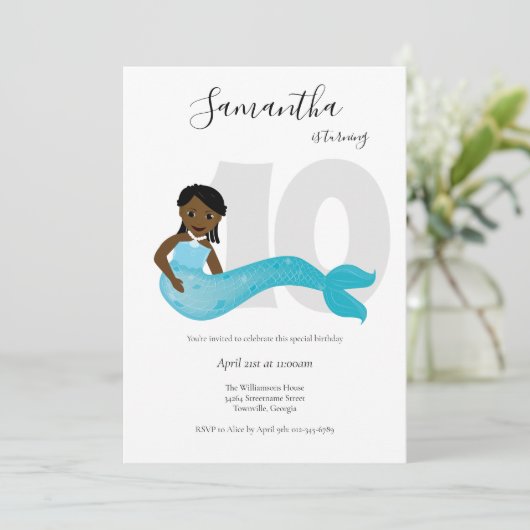 Blue Kinder Mermaid Birthday Uitnodiging (Staand voorkant)