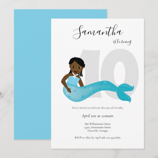 Blue Kinder Mermaid Birthday Uitnodiging (Voorkant / Achterkant)