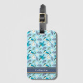 Blue Kingfisher Birds Floral Pattern  Name Bagagelabel (Voorkant (verticaal))