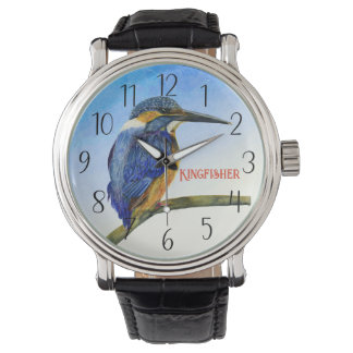 Blue Kingfisher Waterverf Wildlife Bird Art Watch Horloge