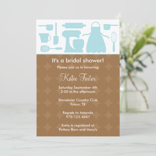 Blue Kitchen Bridal Shower-uitnodiging Kaart (Staand voorkant)