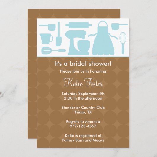 Blue Kitchen Bridal Shower-uitnodiging Kaart (Voorkant / Achterkant)