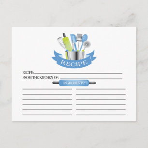Blue Kitchen Tools Vrijgezellenfeest Recipe Cards Briefkaart