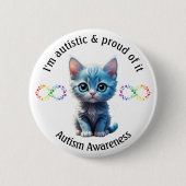 Blue Kitten Autisme Bewustzijn Button (Voorkant)
