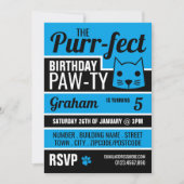 Blue Kitten Birthday Party Kaart (Voorkant)