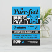 Blue Kitten Birthday Party Kaart (Staand voorkant)