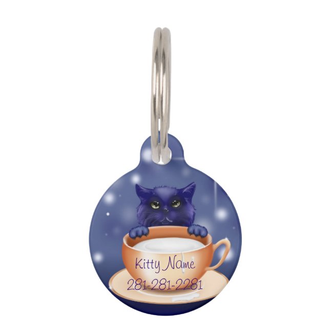 Blue Kitty Cat Pet Name Tag Huisdierpenning (Voorkant)