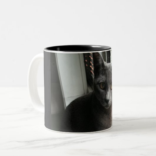 Blue kitty mug tweekleurige koffiemok (Voorkant links)