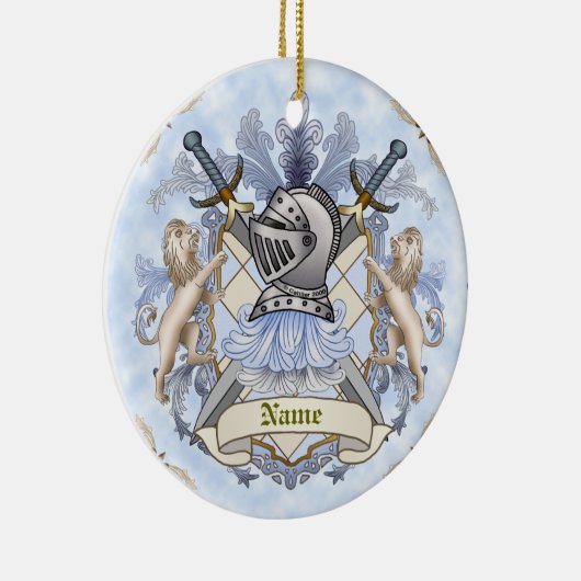 Blue Knight Family Crest Achternaam Keramisch Ornament (Rechts)