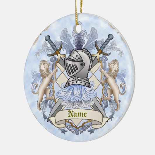 Blue Knight Family Crest Achternaam Ornament (Links)