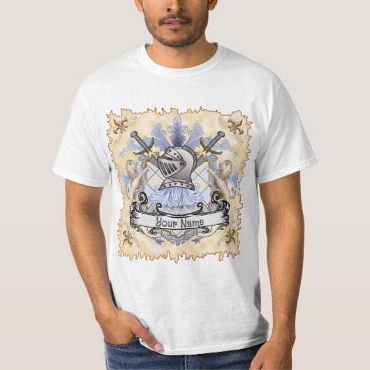 Blue Knight Family Crest Achternaam T-shirt (Voorkant)