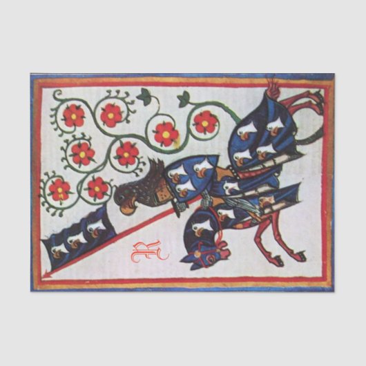 BLUE KNIGHT HORSEBACK MEDIEVAL MINIATURE MONOGRAM TISSUEPAPIER (Voorkant)