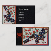 BLUE KNIGHT HORSEBACK Medieval Monogram Black Visitekaartje (Voorkant / Achterkant)