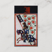 BLUE KNIGHT HORSEBACK Medieval Monogram Black Visitekaartje (Achterkant)