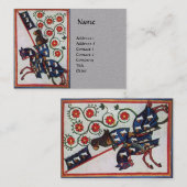 BLUE KNIGHT HORSEBACK Medieval Red Roses Grey Visitekaartje (Voorkant / Achterkant)