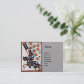 BLUE KNIGHT HORSEBACK Medieval Red Roses Grey Visitekaartje (Staand voorkant)
