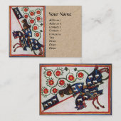 BLUE KNIGHT HORSEBACK Medieval Red Roses Kraft Visitekaartje (Voorkant / Achterkant)