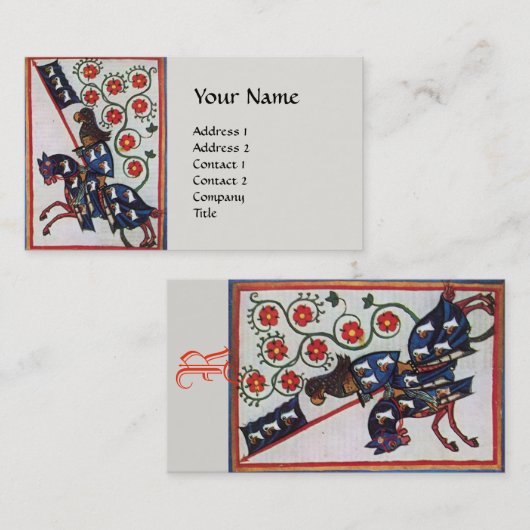 BLUE KNIGHT HORSEBACK Middeleeuws monogram Visitekaartje (Voorkant / Achterkant)