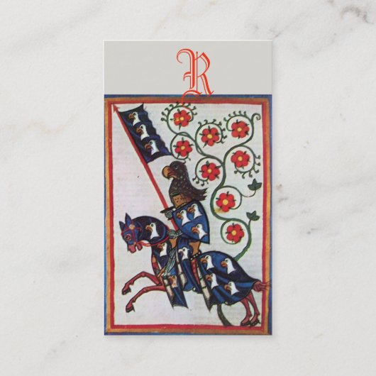 BLUE KNIGHT HORSEBACK Middeleeuws monogram Visitekaartje (Achterkant)