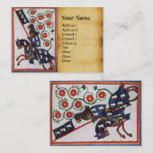 BLUE KNIGHT HORSEBACK Red Roses Medieval Parchment Visitekaartje (Voorkant / Achterkant)