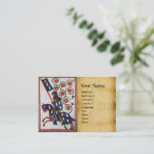 BLUE KNIGHT HORSEBACK Red Roses Medieval Parchment Visitekaartje (Staand voorkant)