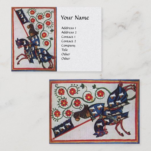BLUE KNIGHT HORSEBACK Red Roses Medieval Pearl Visitekaartje (Voorkant / Achterkant)