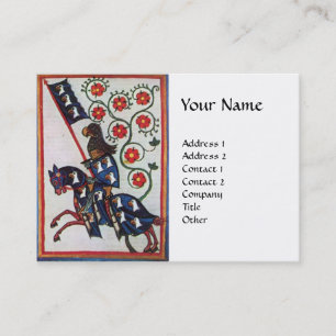 BLUE KNIGHT HORSEBACK Red Roses Medieval White Visitekaartje