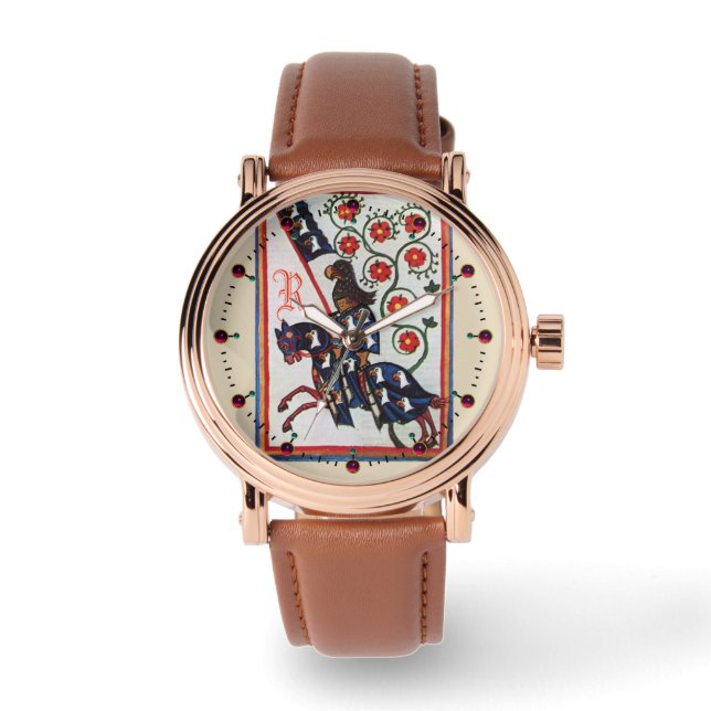 BLUE KNIGHT MEDIEVAL MINIATURE MONOGRAM HORLOGE (Voorkant)