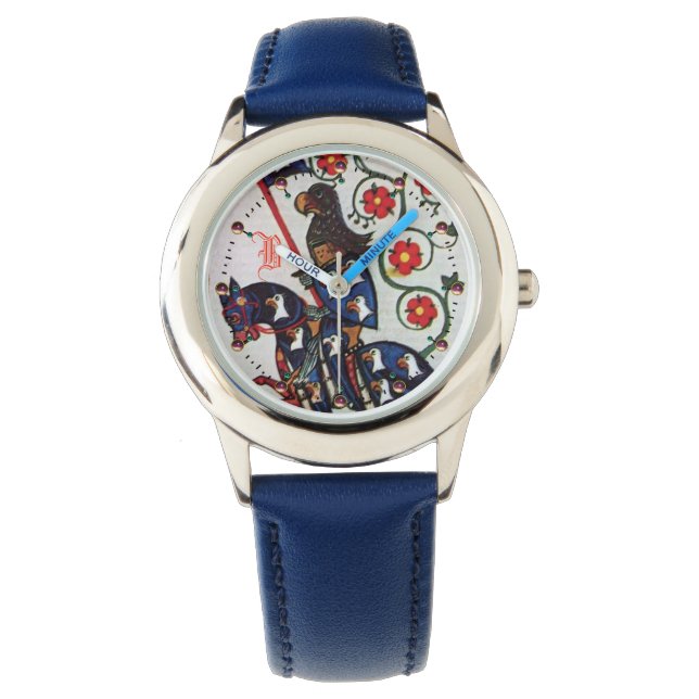 BLUE KNIGHT MEDIEVAL MINIATURE MONOGRAM HORLOGE (Voorkant)