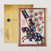 BLUE KNIGHT MEDIEVAL PARCHMENT MONOGRAM BRIEFKAART (Voorkant / Achterkant)