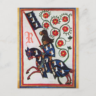 BLUE KNIGHT MEDIEVAL PARCHMENT MONOGRAM BRIEFKAART