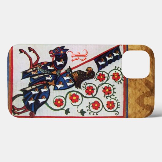 BLUE KNIGHT MEDIEVAL PARCHMENT MONOGRAM Case-Mate iPhone CASE (Achterkant (horizontaal))