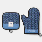 Blue Knit Pattern Ovenwant & Pannenlap Set (Voorkant)