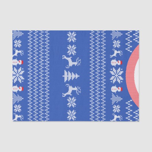 Blue Knit Winter Kerstfeestdag Sweater Custom Tissuepapier (Voorkant)
