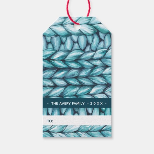 Blue Knitted Christmas Cadeaulabel (Voorkant)