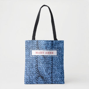 Blue Knitting Personalized Project Tote Bag