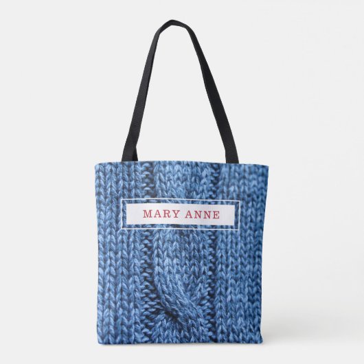 Blue Knitting Personalized Project Tote Bag (Achterkant)