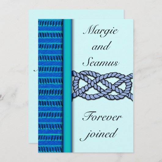 Blue Knoted Nautical Wedding Invitation Kaart (Voorkant / Achterkant)